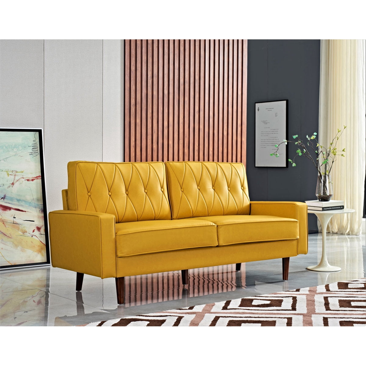 US Pride Furniture Modern Style Faux Leather Sofa with Elegant Round Tapered Legs