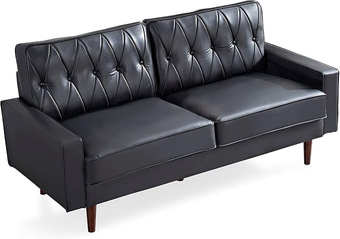 US Pride Furniture Modern Style Faux Leather Sofa with Elegant Round Tapered Legs