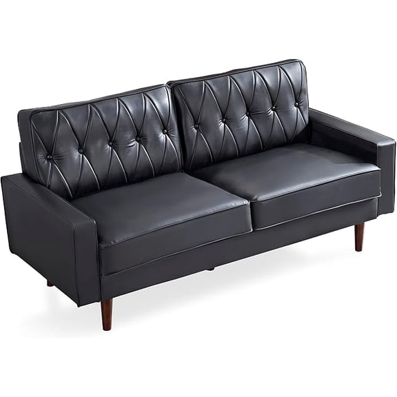 US Pride Furniture Modern Style Faux Leather Sofa with Elegant Round Tapered Legs