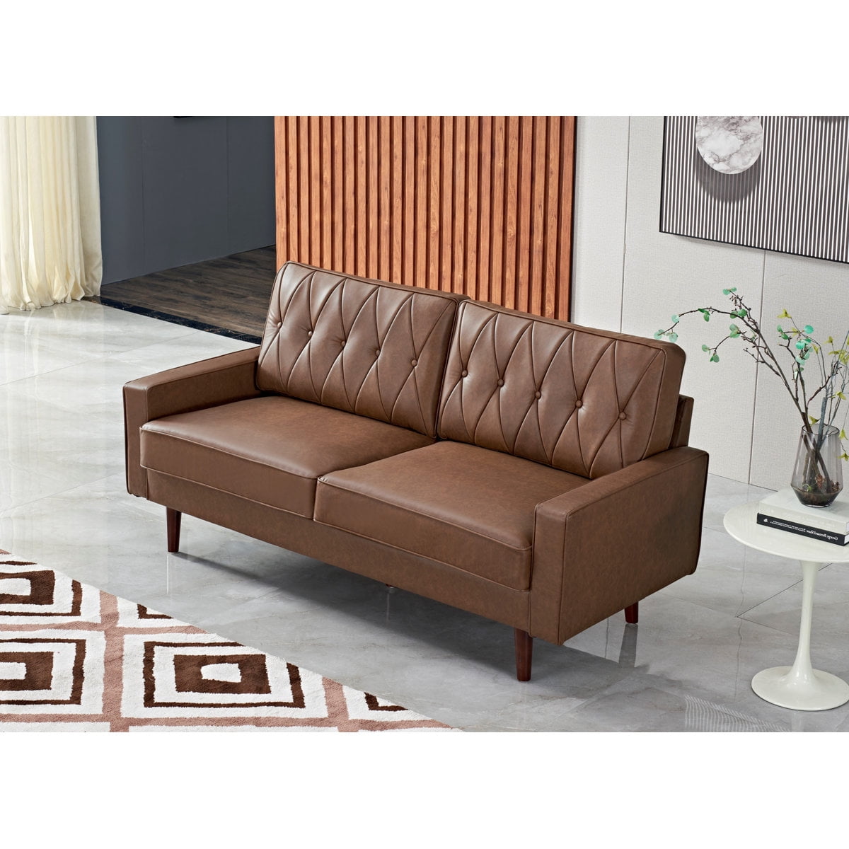US Pride Furniture Modern Style Faux Leather Sofa with Elegant Round Tapered Legs