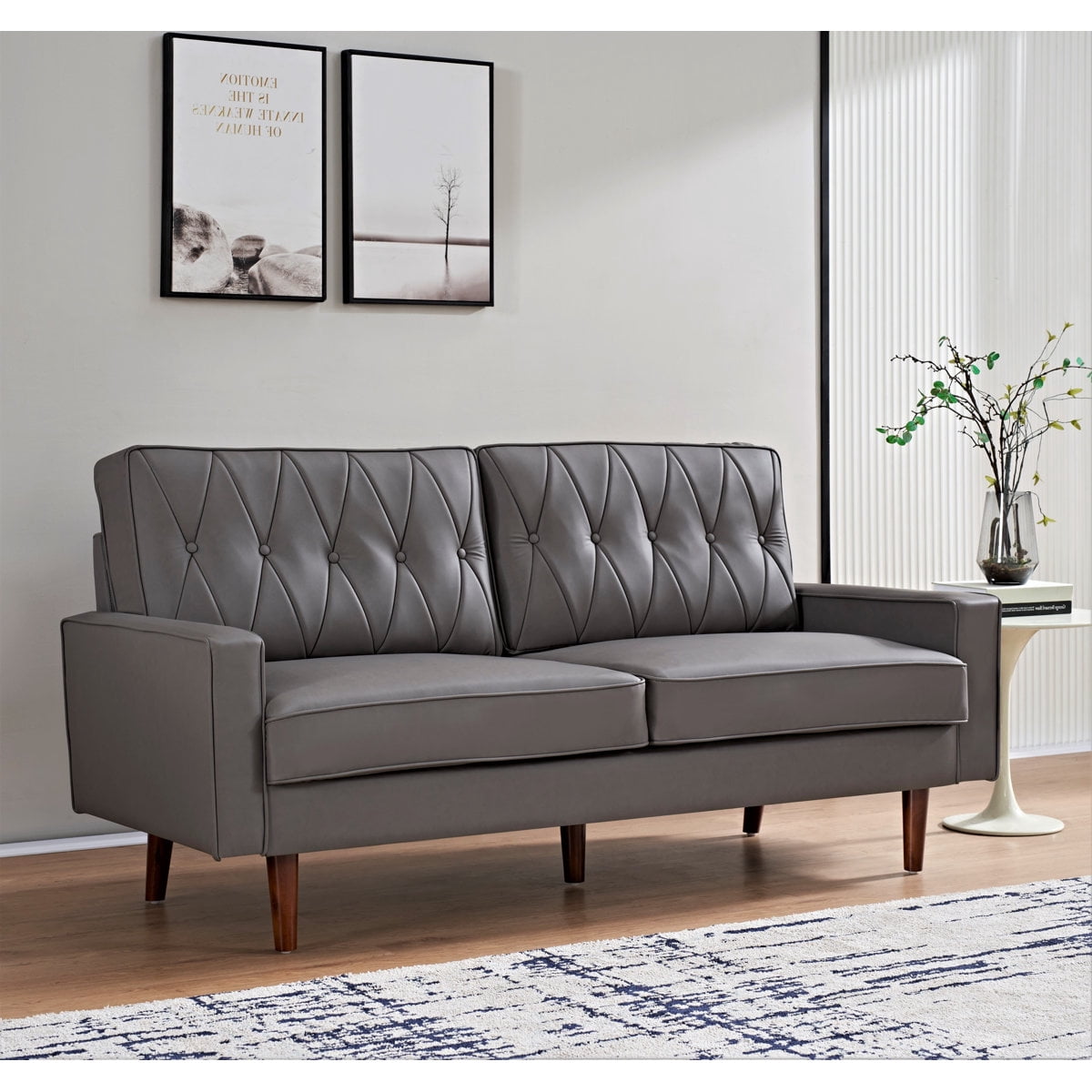 US Pride Furniture Modern Style Faux Leather Sofa with Elegant Round Tapered Legs