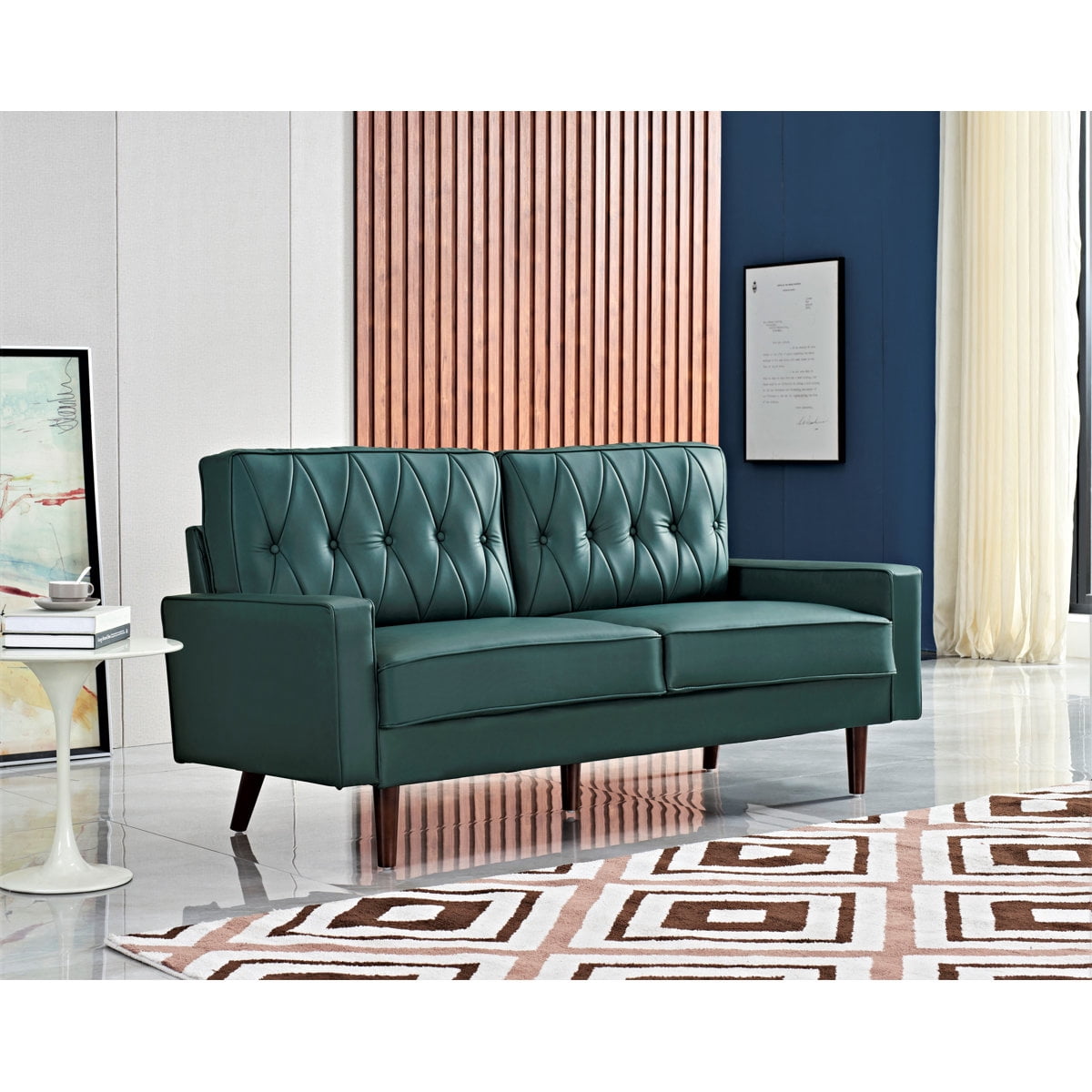 US Pride Furniture Modern Style Faux Leather Sofa with Elegant Round Tapered Legs