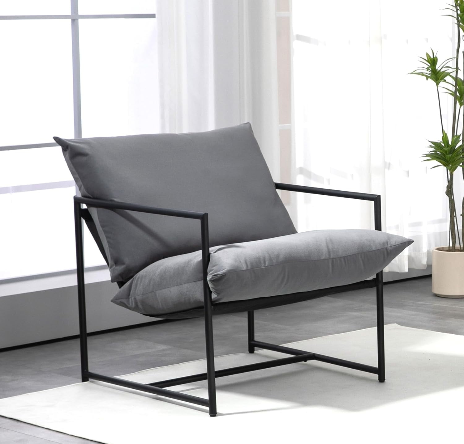US Pride Furniture Modern Velvet Arm Chair with Reclined Seat Soft Upholstery and Plush Comfort for Stylish Living Room, Grey
