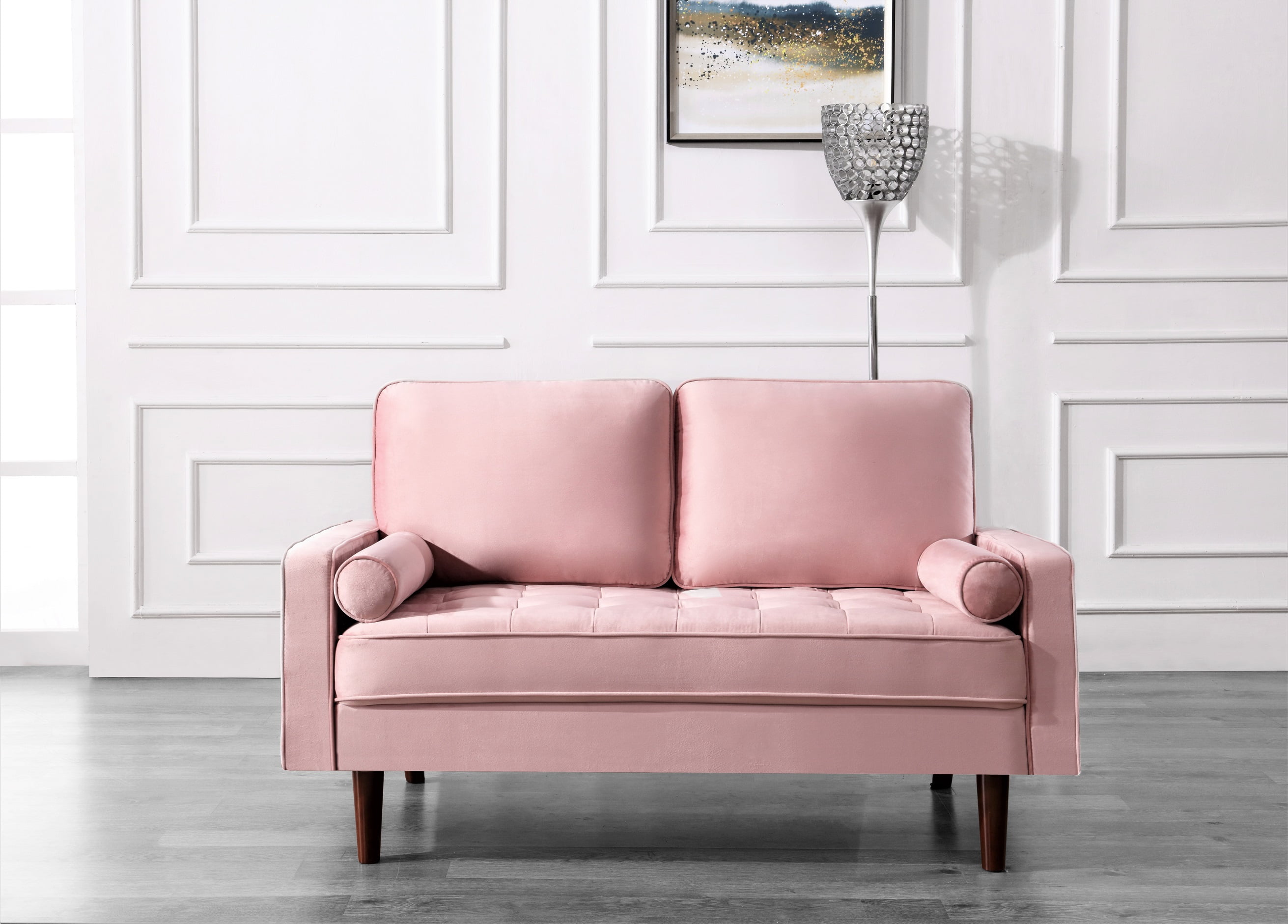 US Pride Furniture Modern Velvet Loveseat, Tea Rose