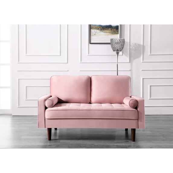 US Pride Furniture Modern Velvet Loveseat, Tea Rose