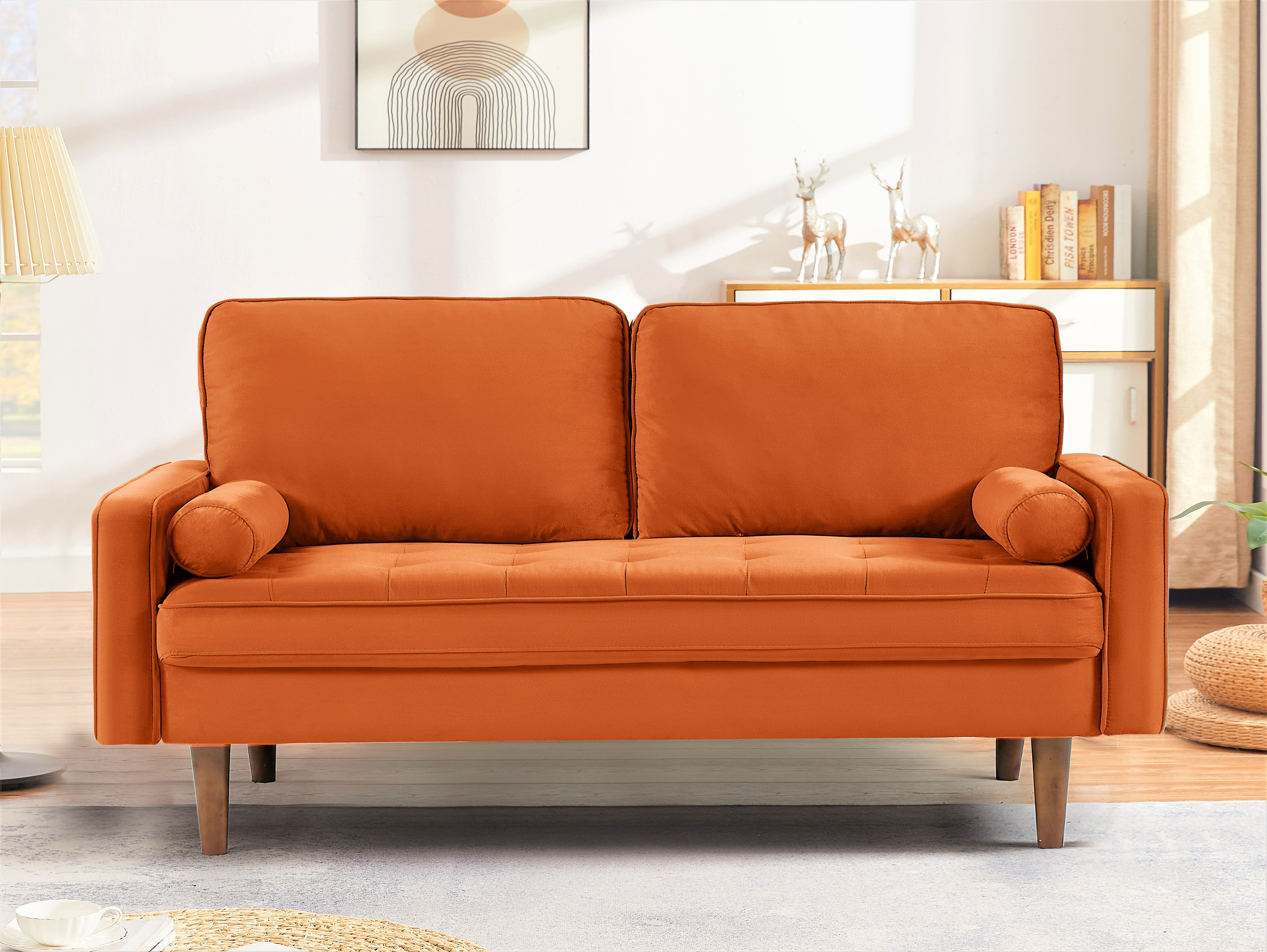 US Pride Furniture Monahan 58''W Velvet Tufted Living Room Loveseat, Orange