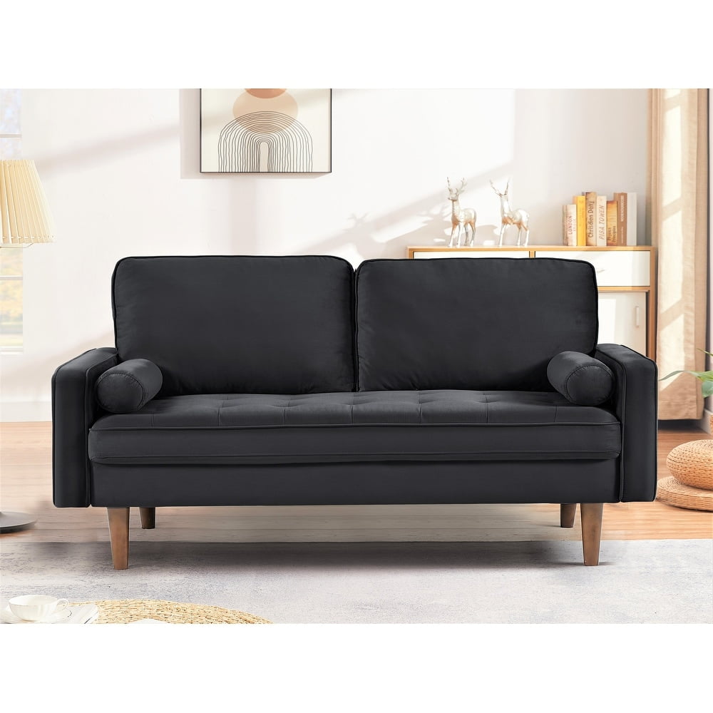 US Pride Furniture Monahan 58''W Velvet Tufted Loveseat, Black
