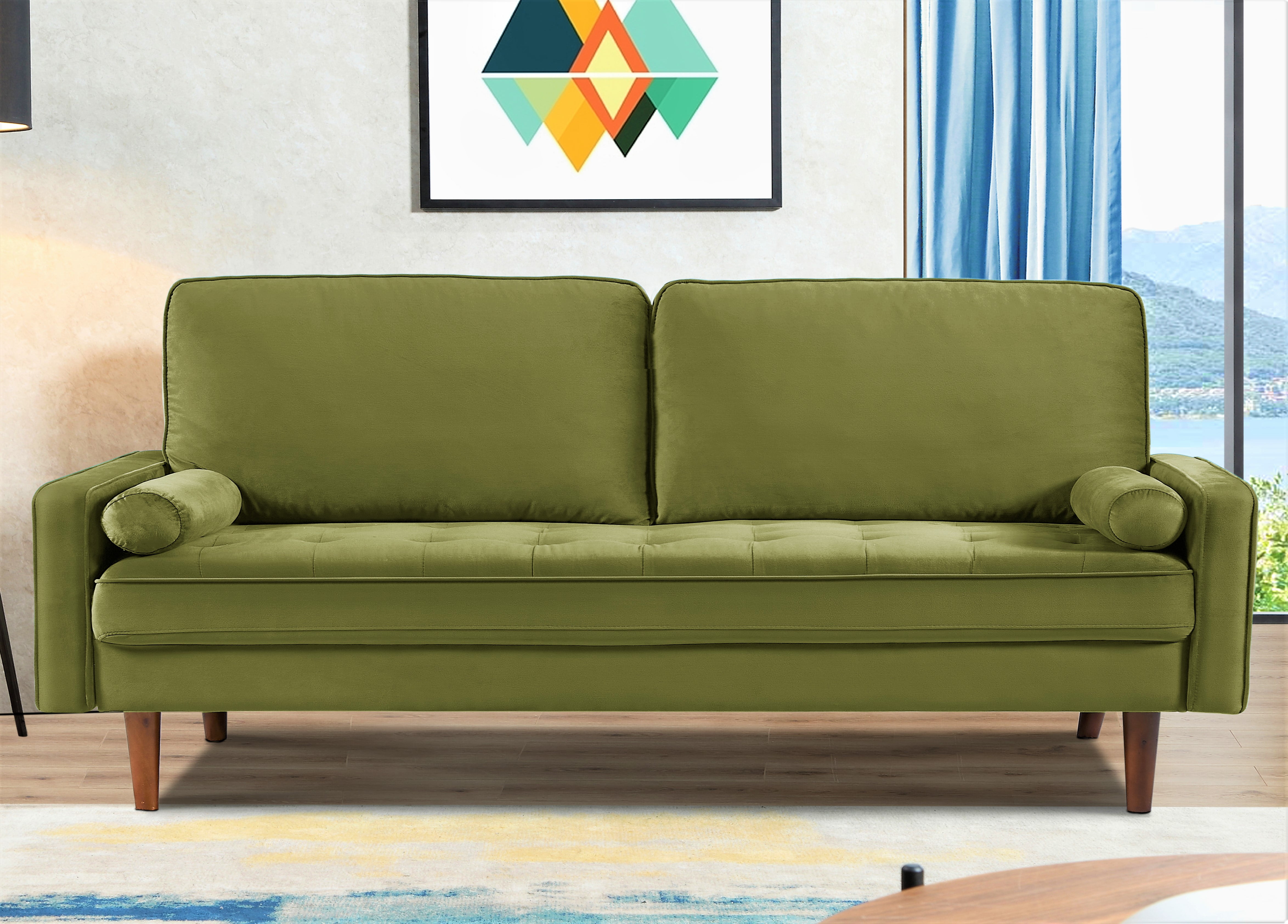 US Pride Furniture Monahan 70''W Velvet Tufted Sofa Olive Green