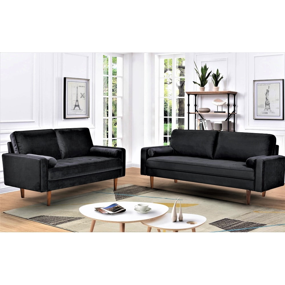 US Pride Furniture Monahan Velvet 2PC Living Room Sets, Sofa Loveseat, Black