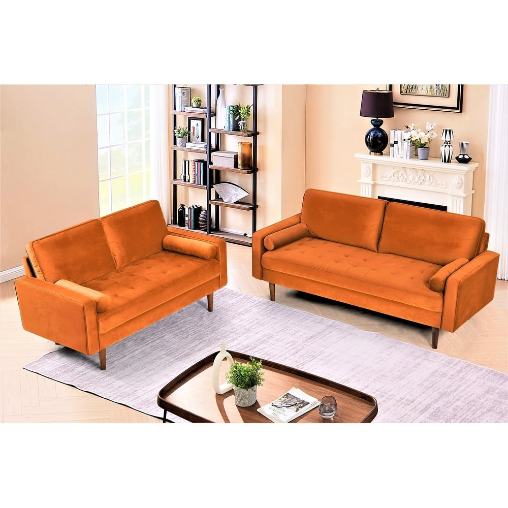 US Pride Furniture  Monahan Velvet 2PC Living Room Sets Sofa Loveseat Orange
