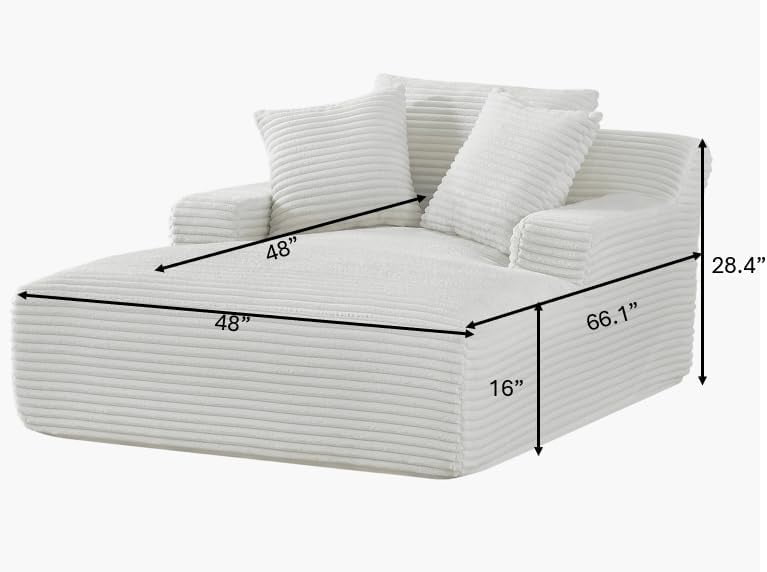 US Pride Furniture Oversized Cozy Corduroy, Foam Comfy Couch with 3 Throw Pillows, No Assembly Sleeper Sofabed for Living Room or Bedroom, Ivory
