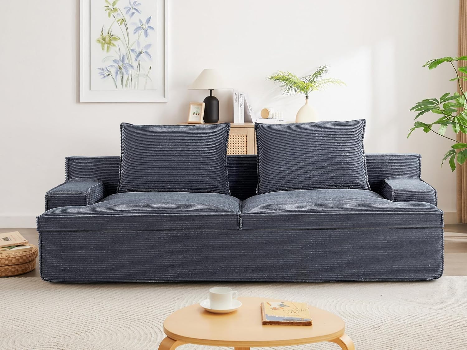 US Pride Furniture Oversized Foam 4-Seater 90 in Couch for Living Room in Soft Corduroy Fabric, No Assembly, Grey