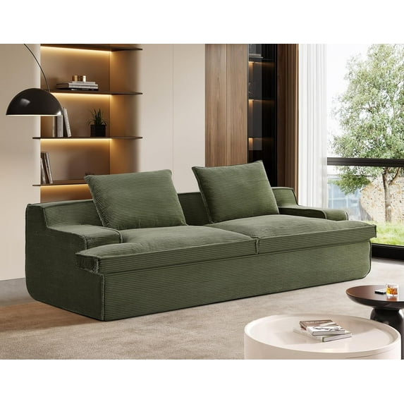US Pride Furniture Oversized Full Foam 4 Seater Couch for Living Room Upholstered in Soft Corduroy Fabric, No Assembly, 90 Inch Wide, Green