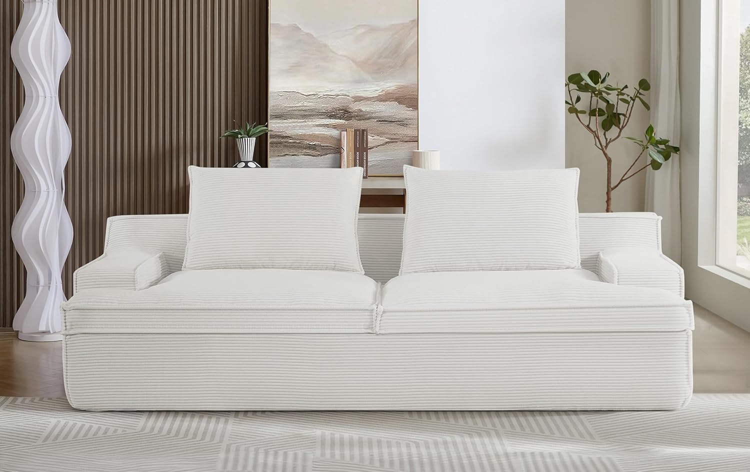 US Pride Furniture Oversized Full Foam 4 Seater Couch for Living Room Upholstered in Soft Corduroy Fabric, No Assembly, 90 Inch Wide, Ivory