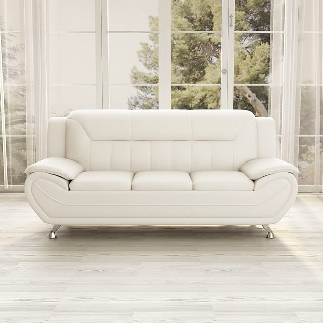 US Pride Furniture Sanuel 79.2" Faux Leather Pillow Top Arm Sofa Cream