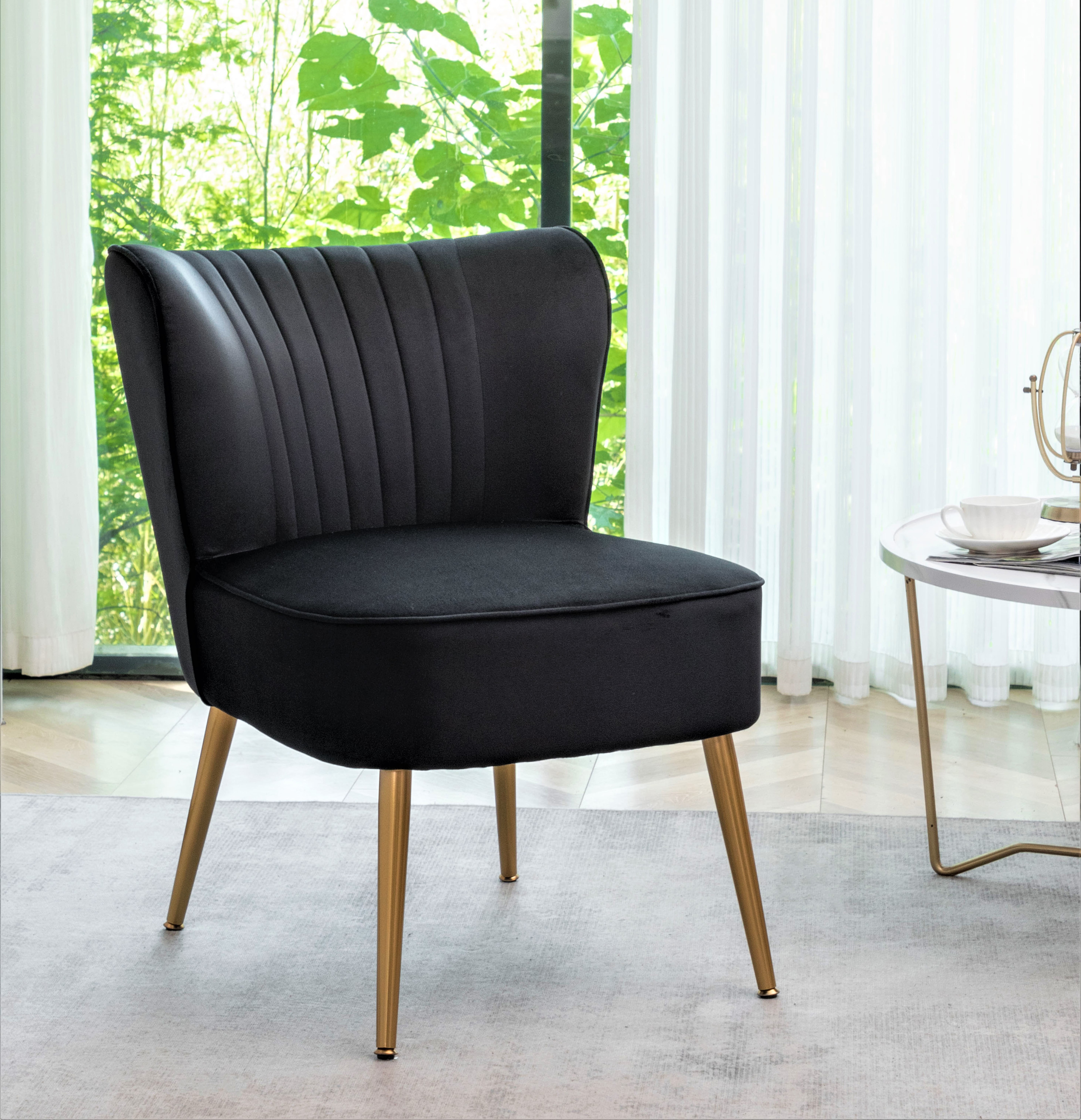 US Pride Furniture Sauter 23.2" Wide Mid-Century Modern Microfiber Accent Chair, Black
