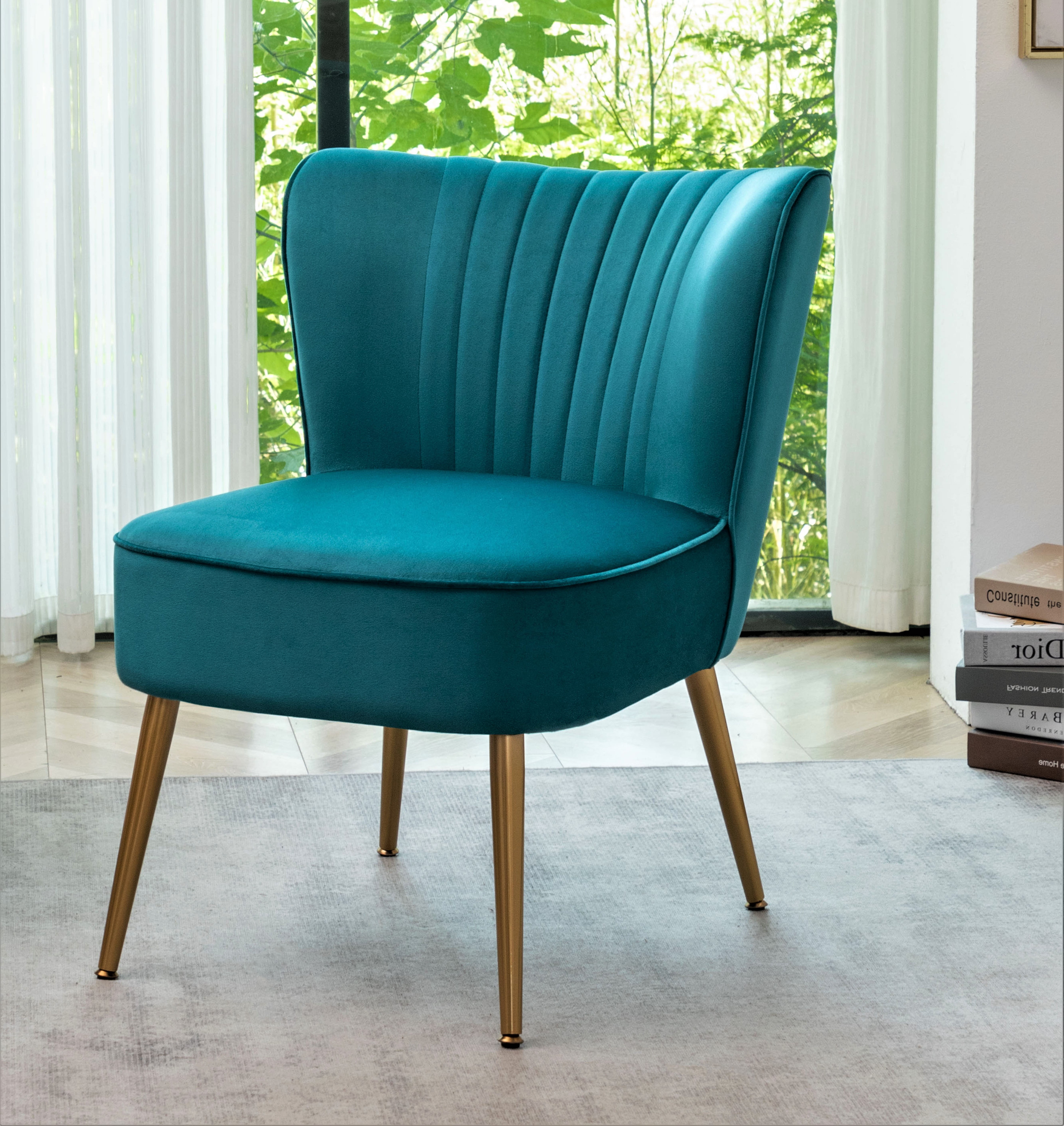 US Pride Furniture Sauter 23.2" Wide Mid-Century Modern Microfiber Accent Chair, Greynish Blue