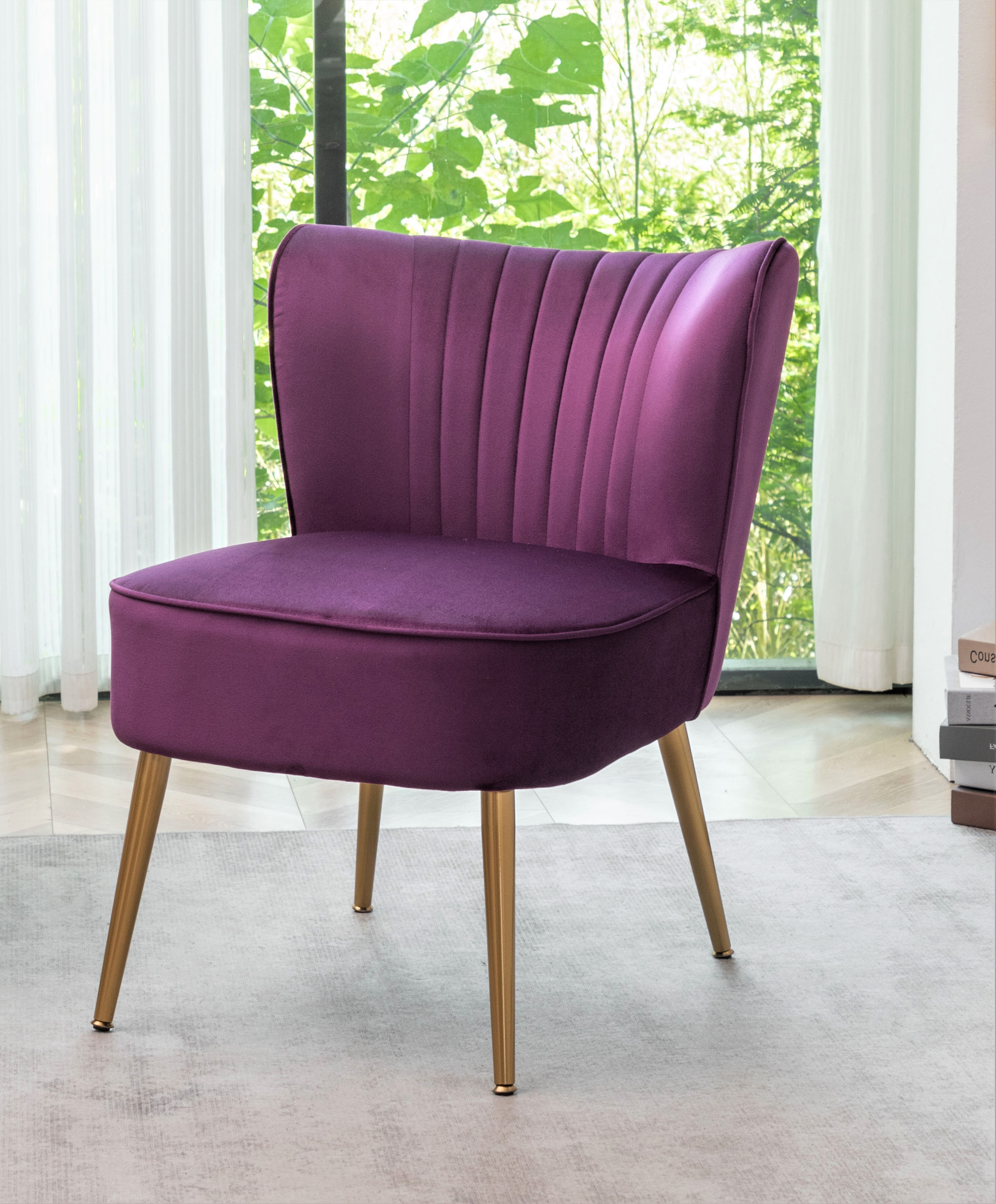 US Pride Furniture Sauter 23.2" Wide Mid-Century Modern Microfiber Accent Chair, Purple