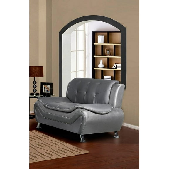 Uspridefurniture Sifford Modern Loveseat Bonded Leather Tufted Loveseat, Black/Brown