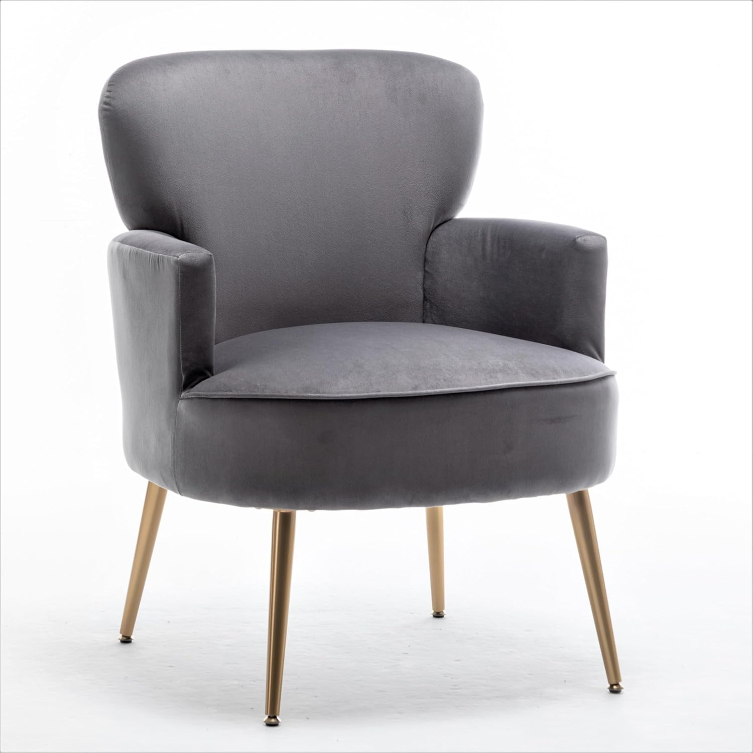 US Pride Furniture Trendy Velvet Accent Chair with Gold Metal Legs Upholstered Armchair for Small to Mid-Size Spaces Modern Living Room Bedroom Vanity Desk and Entryway Medium Grey