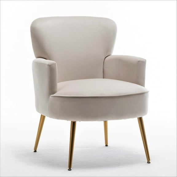 US Pride Furniture Trendy Velvet Accent Chair with Gold Metal Legs Upholstered Armchair for Small to Mid-Size Spaces Modern Living Room Bedroom Vanity Desk and Entryway Medium Ivory
