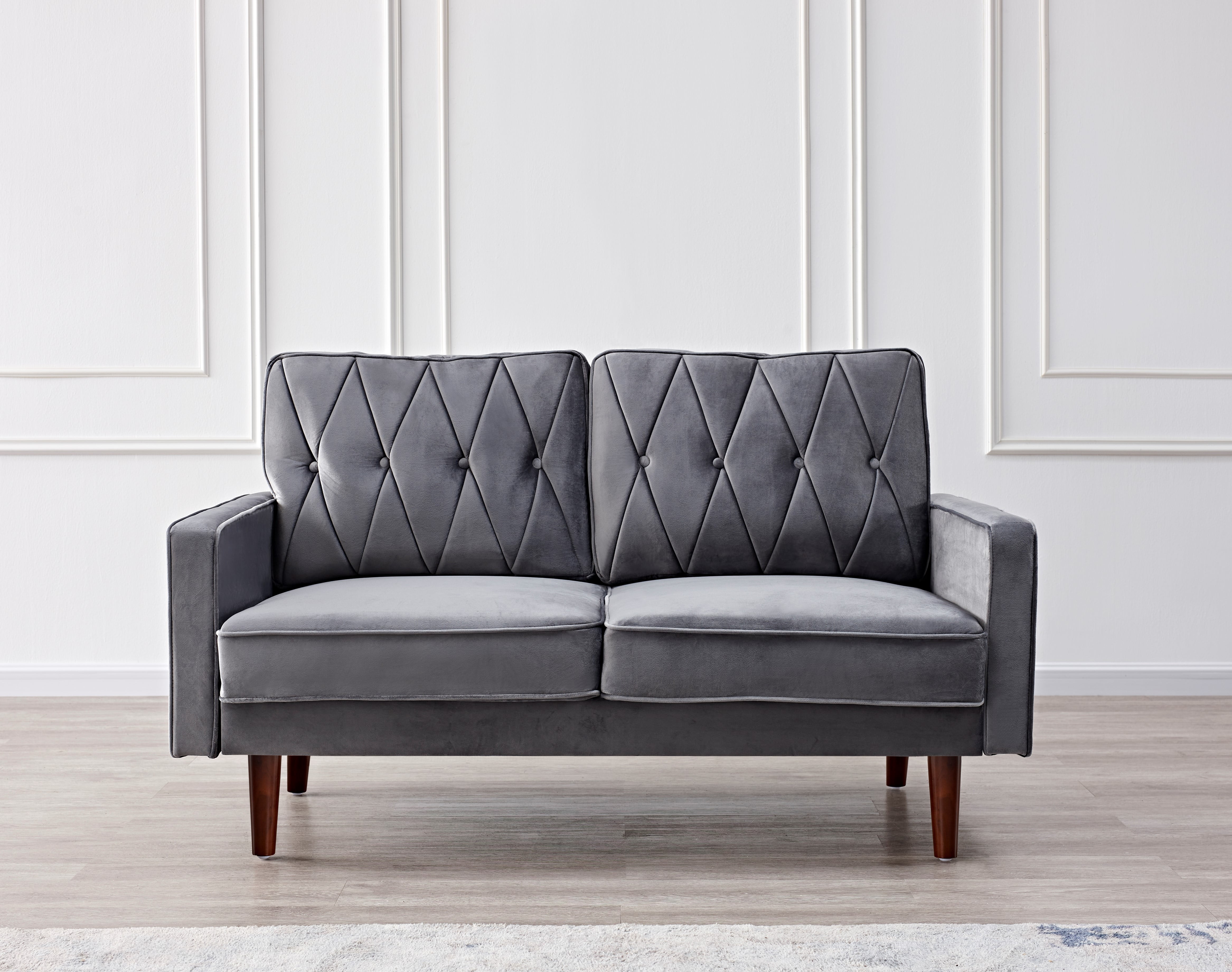 US Pride Furniture Tufted Cushion Back 57.5" Loveseat, Gray Velvet