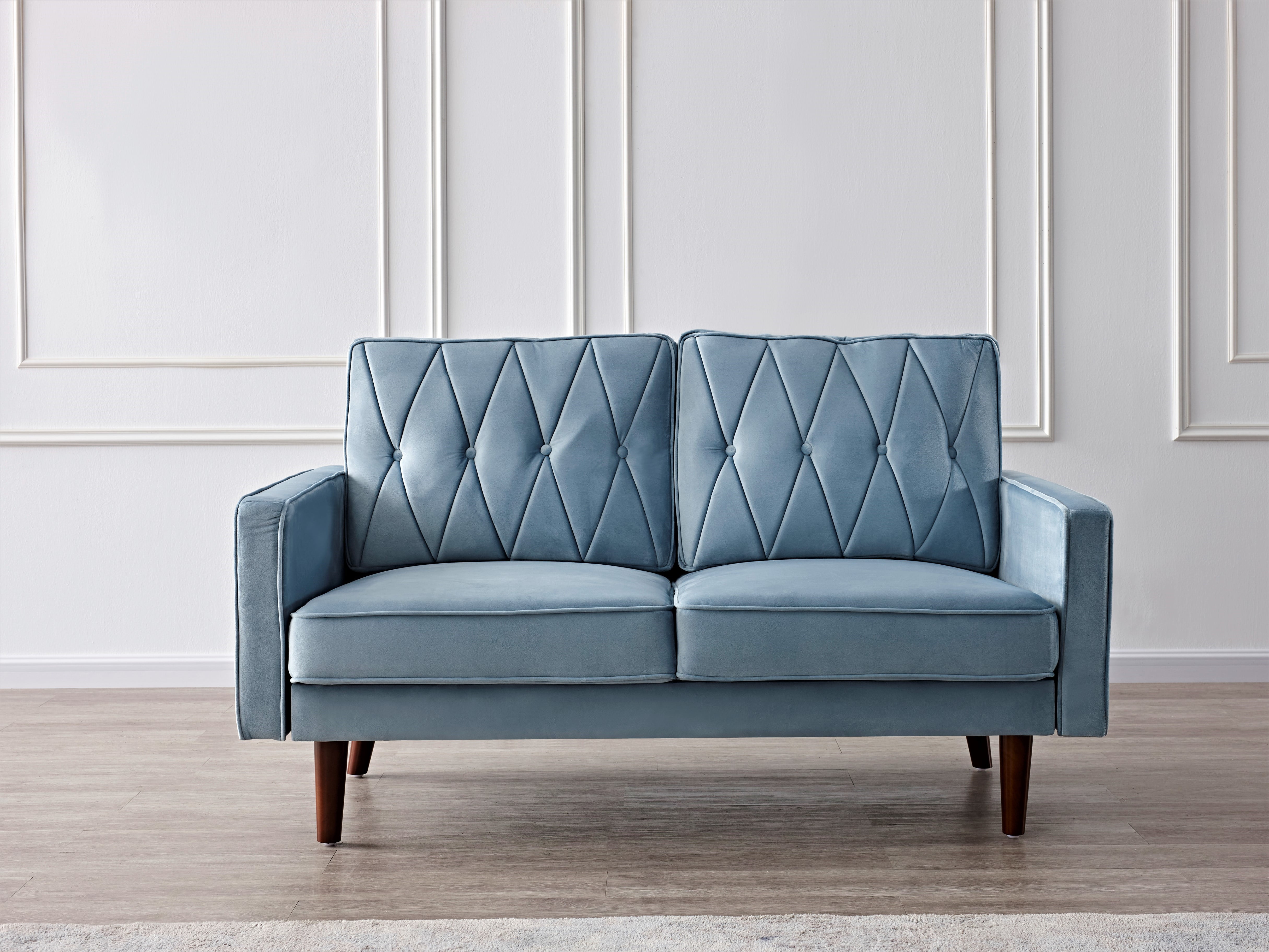 US Pride Furniture Tufted Cushion Back 57.5" Velvet Loveseat, Light Grayish Cyan