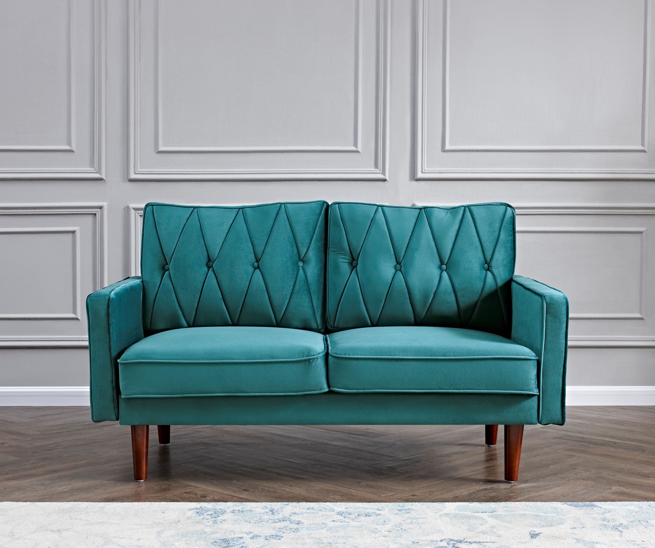 US Pride Furniture Tufted Cushion Back 57.5 Wide Velvet Loveseat, Blue/Green
