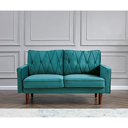 US Pride Furniture Tufted Cushion Back 57.5 Wide Velvet Loveseat, Blue/Green