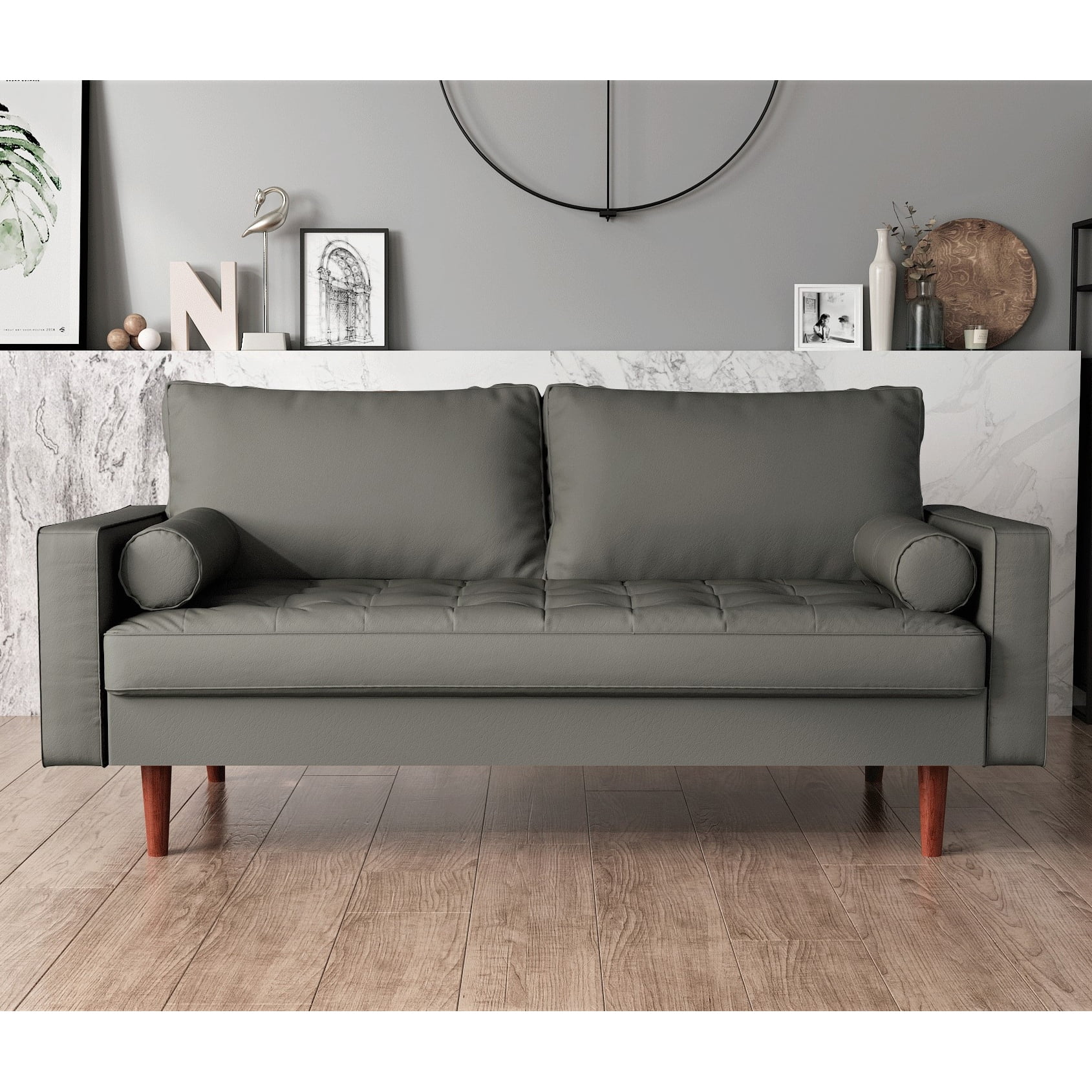 US Pride Furniture US Pride Faux Leather Midcentury Modern Sofa Grey