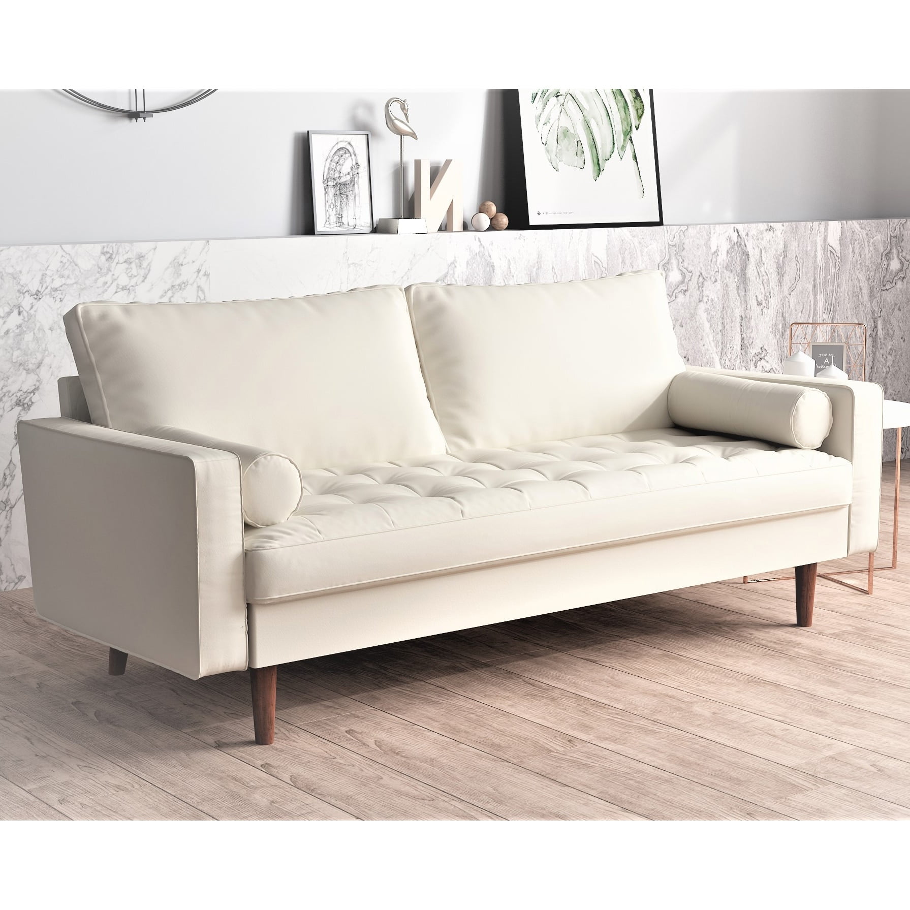 US Pride Furniture US Pride Faux Leather Midcentury Modern Sofa White
