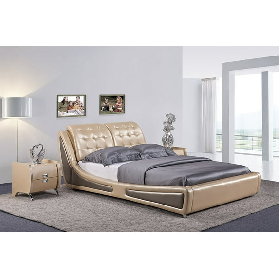 US Pride Furniture Victoria Leather Platform Bed, Gold,Queen, B8047-QB