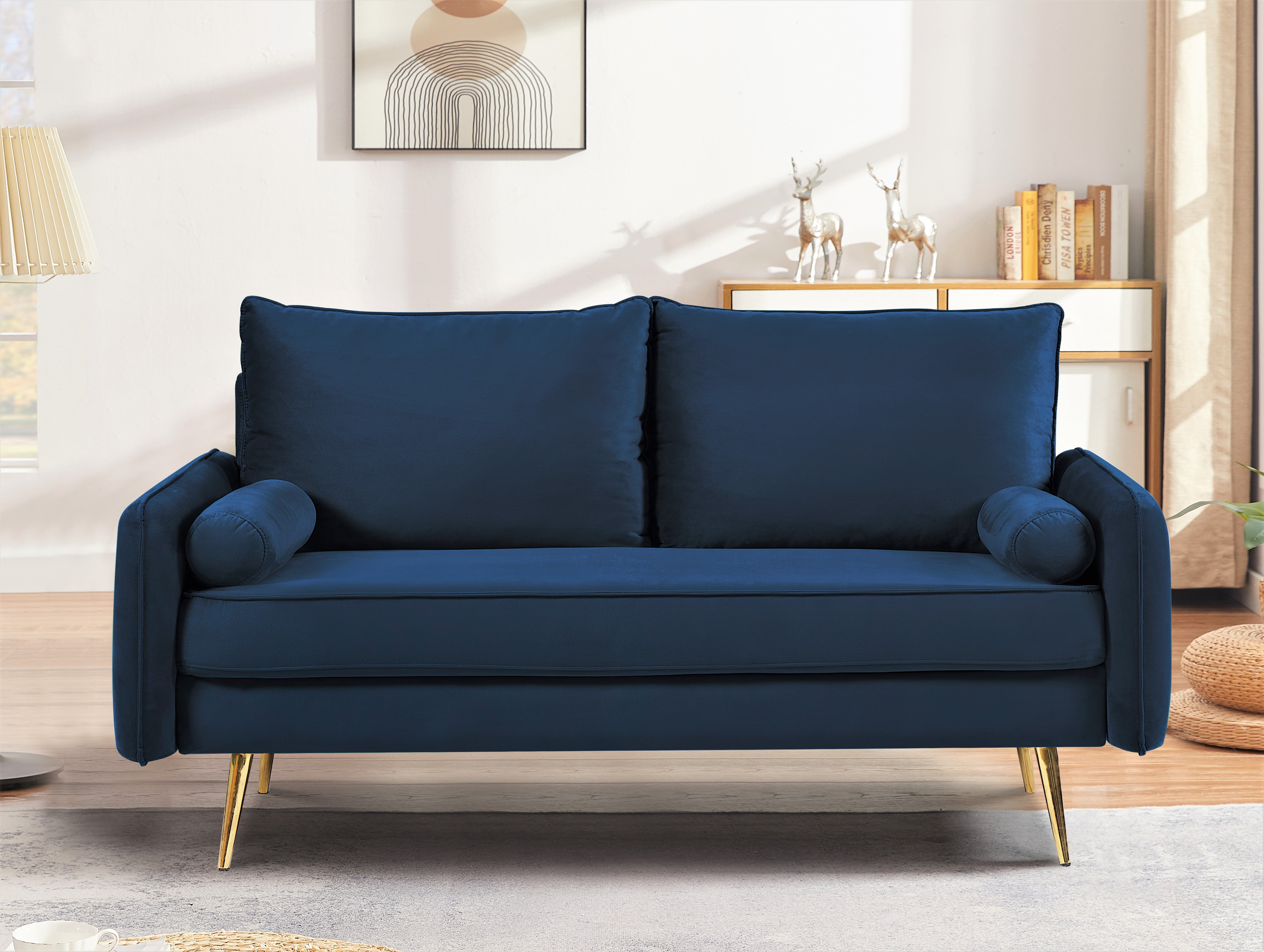 US Pride Furniture Villeda 58''W Polyester Square Arms Loveseat Dark Blue