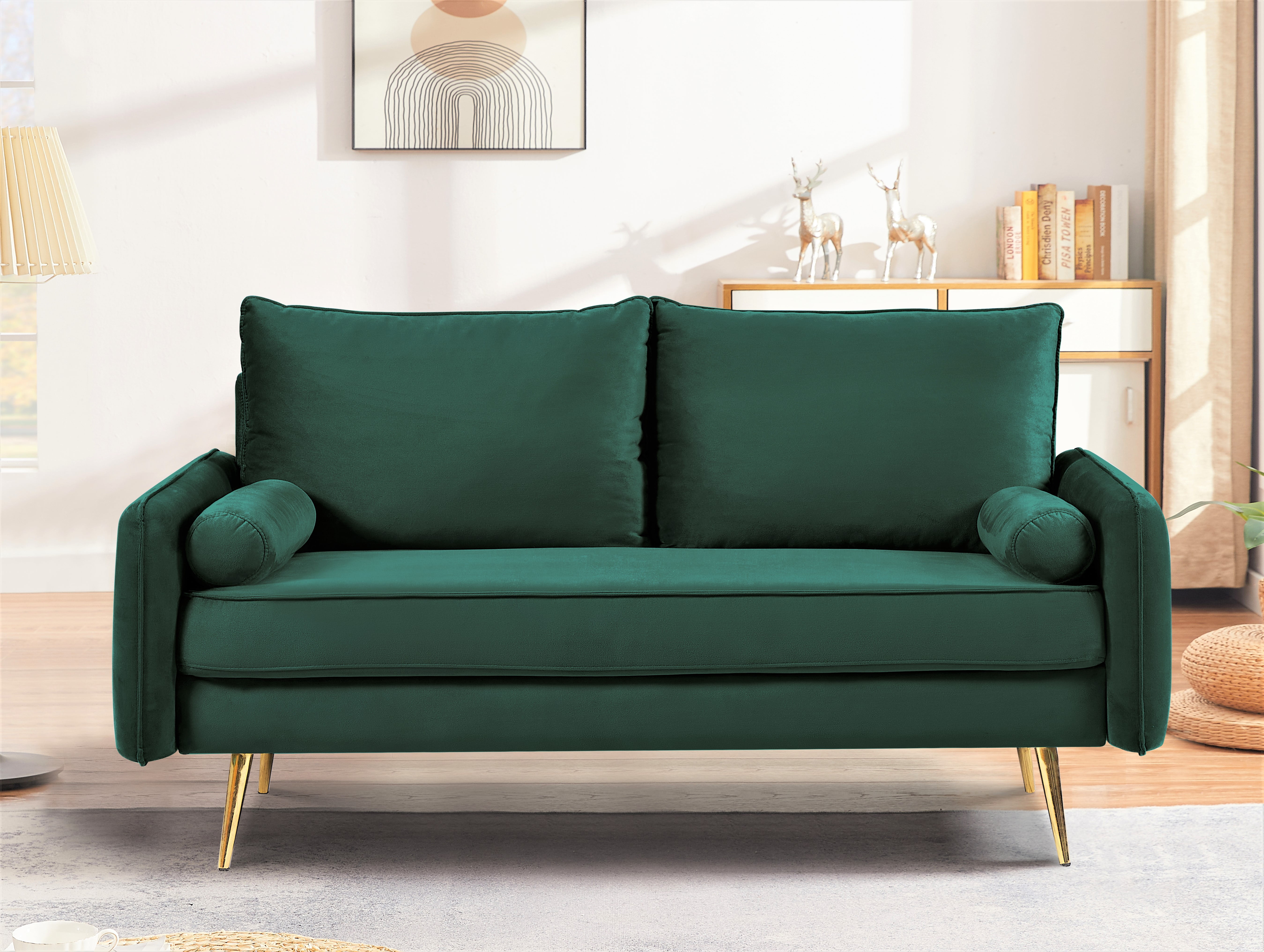 US Pride Furniture Villeda 58''W Polyester Square Arms Loveseat Green