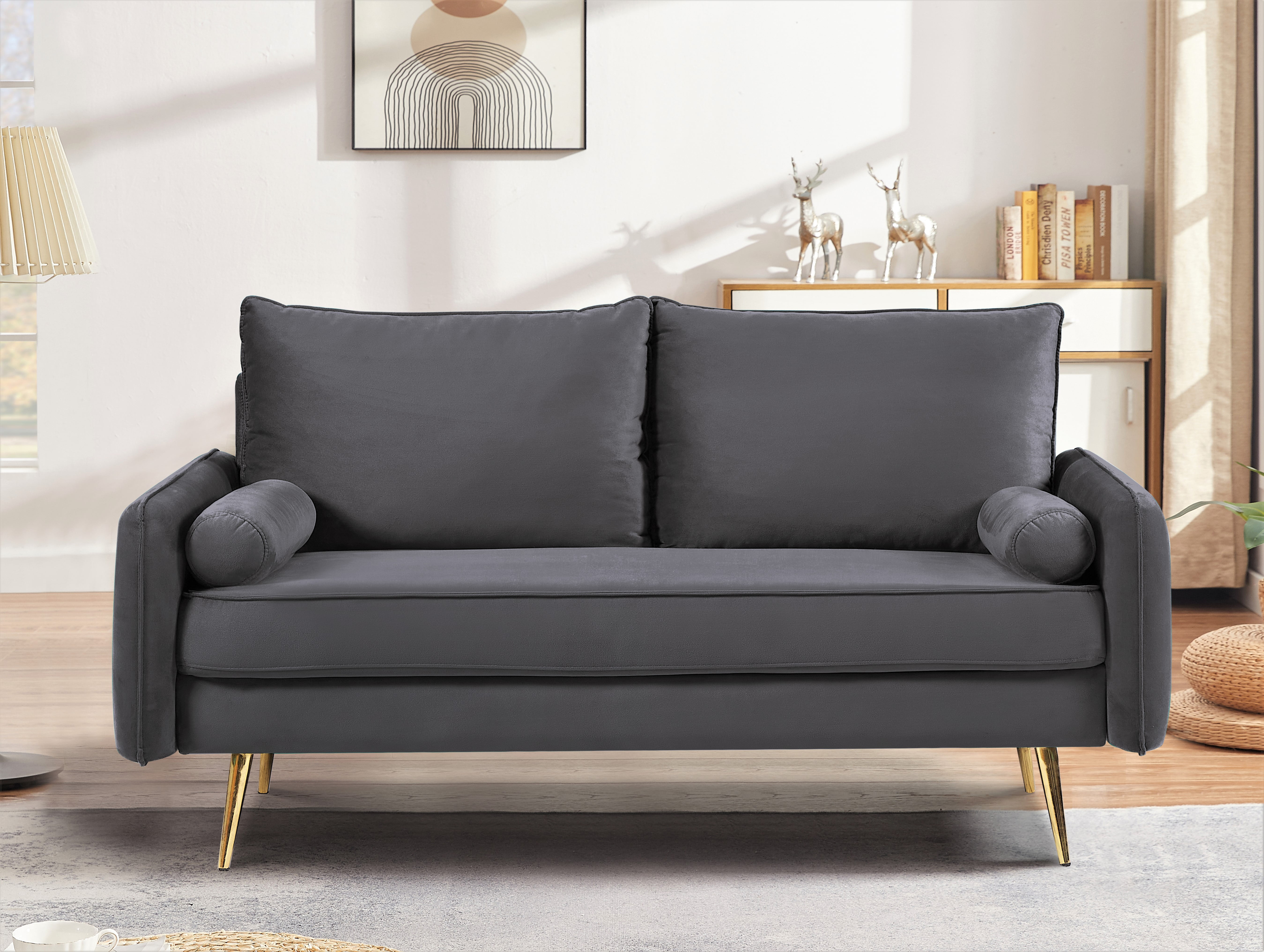 US Pride Furniture Villeda 70''W Polyester Square Arms Loveseat Gray