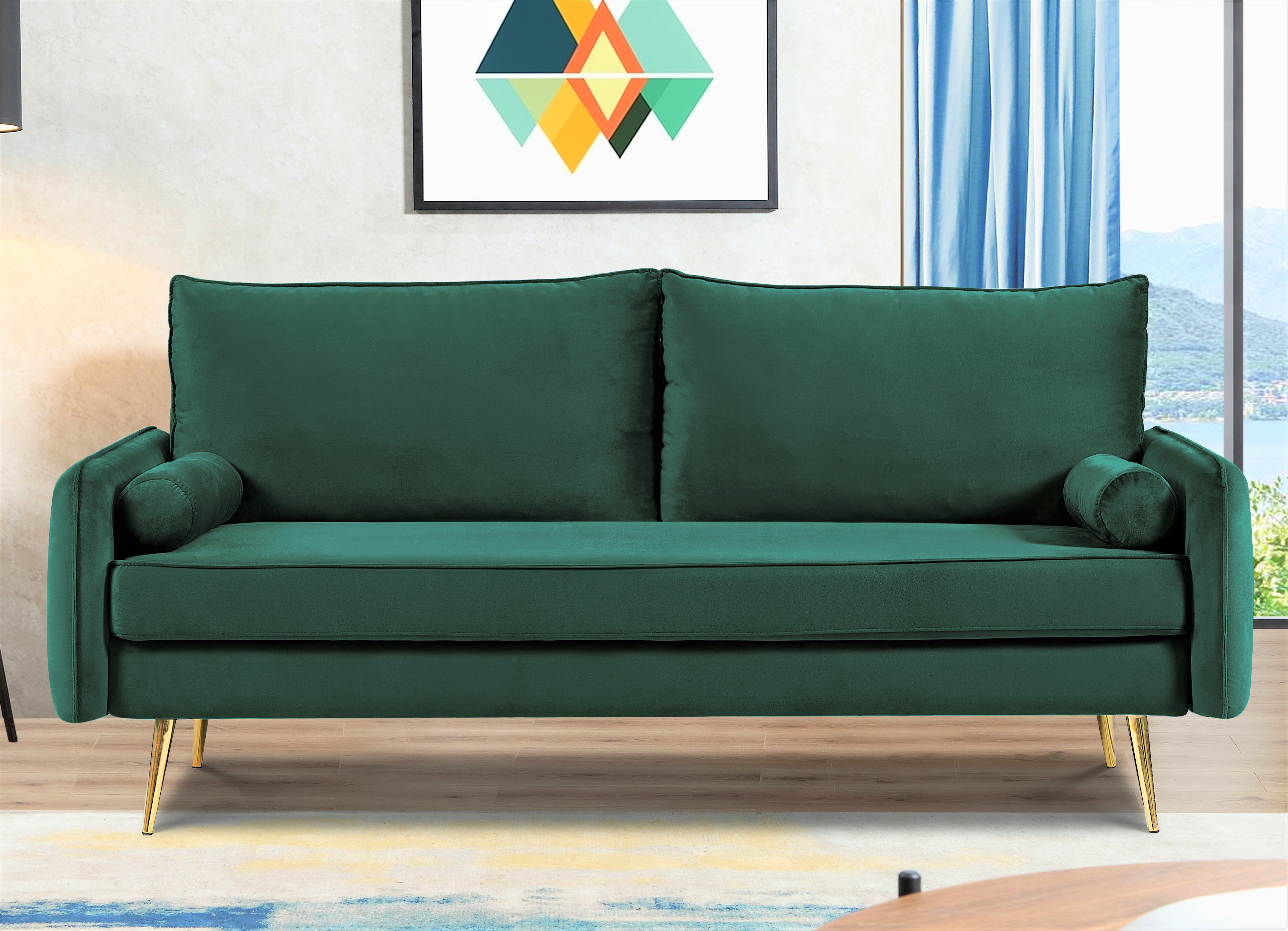 US Pride Furniture Villeda 70''W Polyester Square Arms Sofa Green