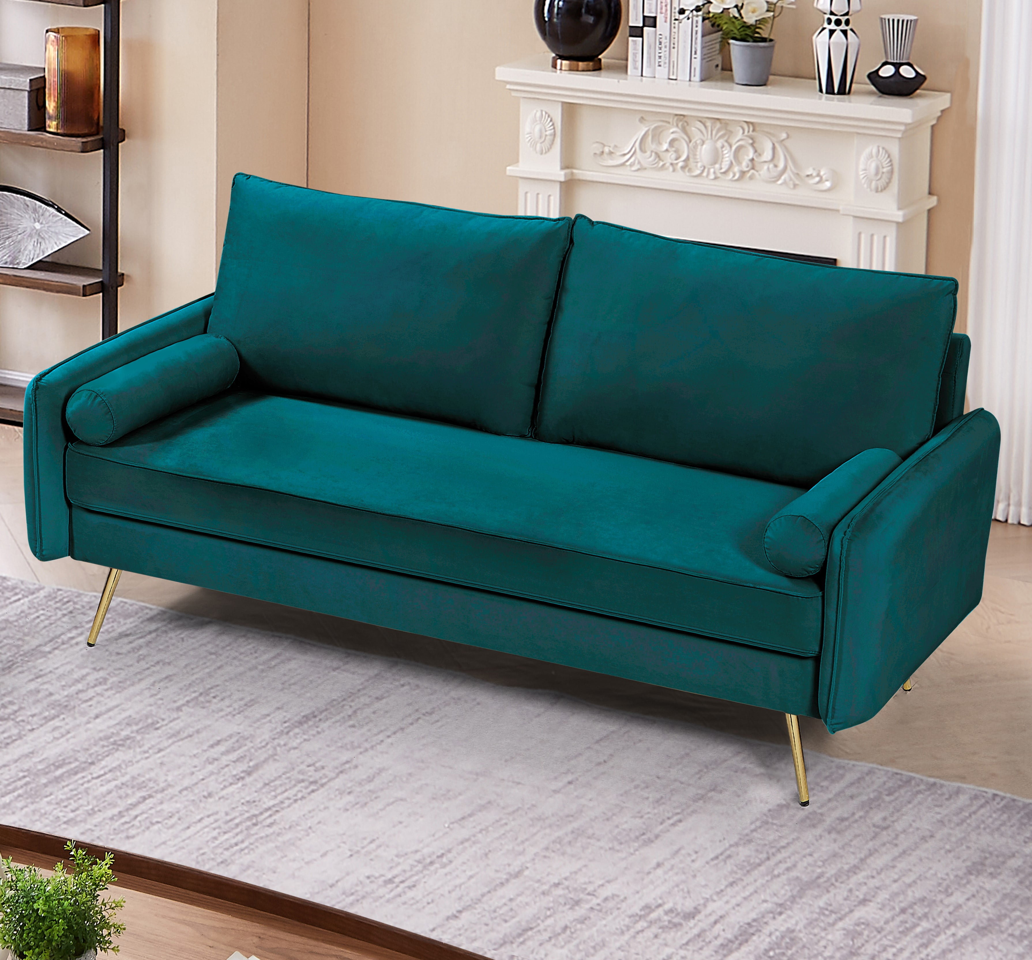 US Pride Furniture Villeda 70''W Polyester Square Arms Sofa Greenish Blue