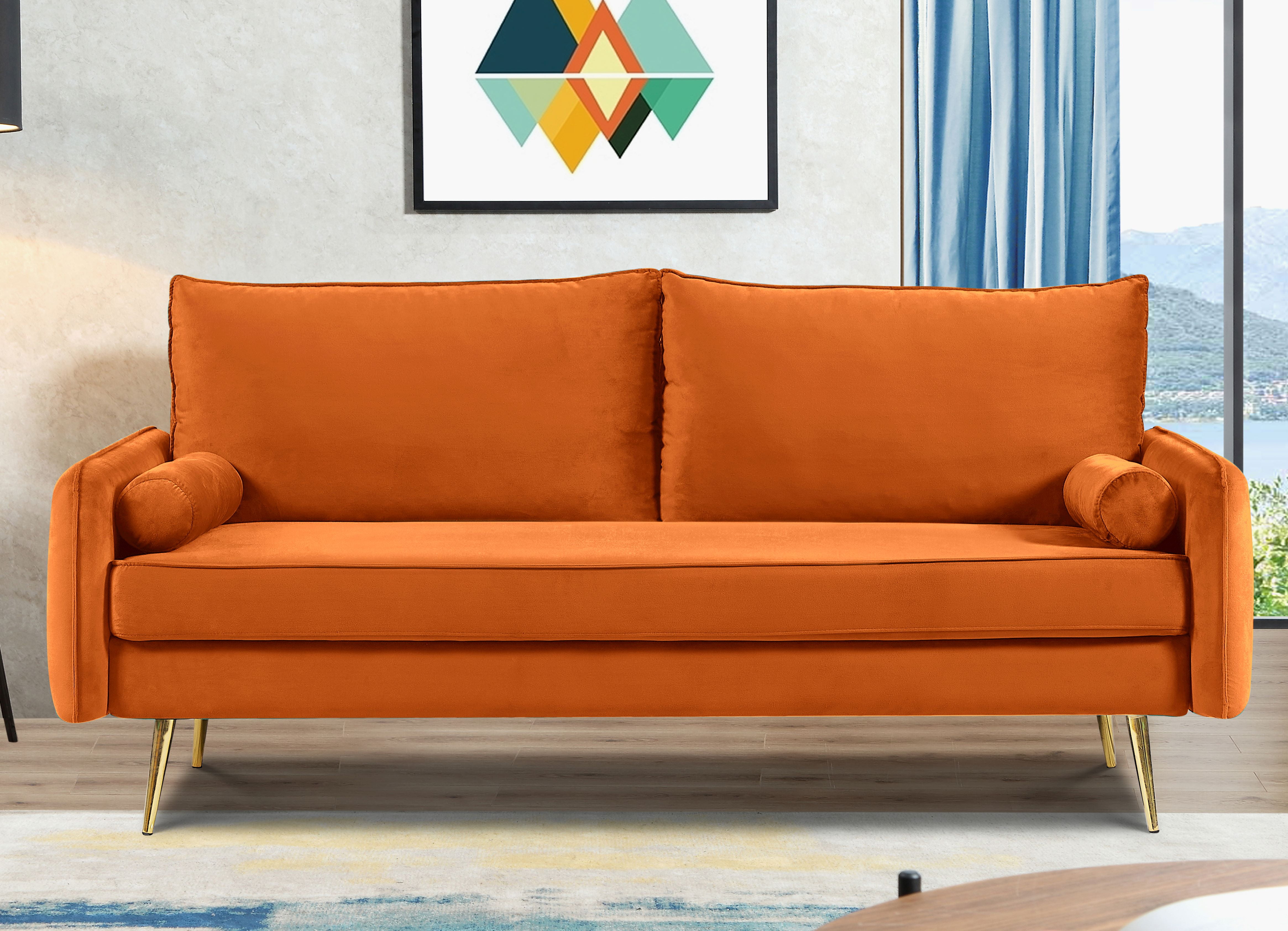 US Pride Furniture Villeda 70''W Polyester Square Arms Sofa, Orange