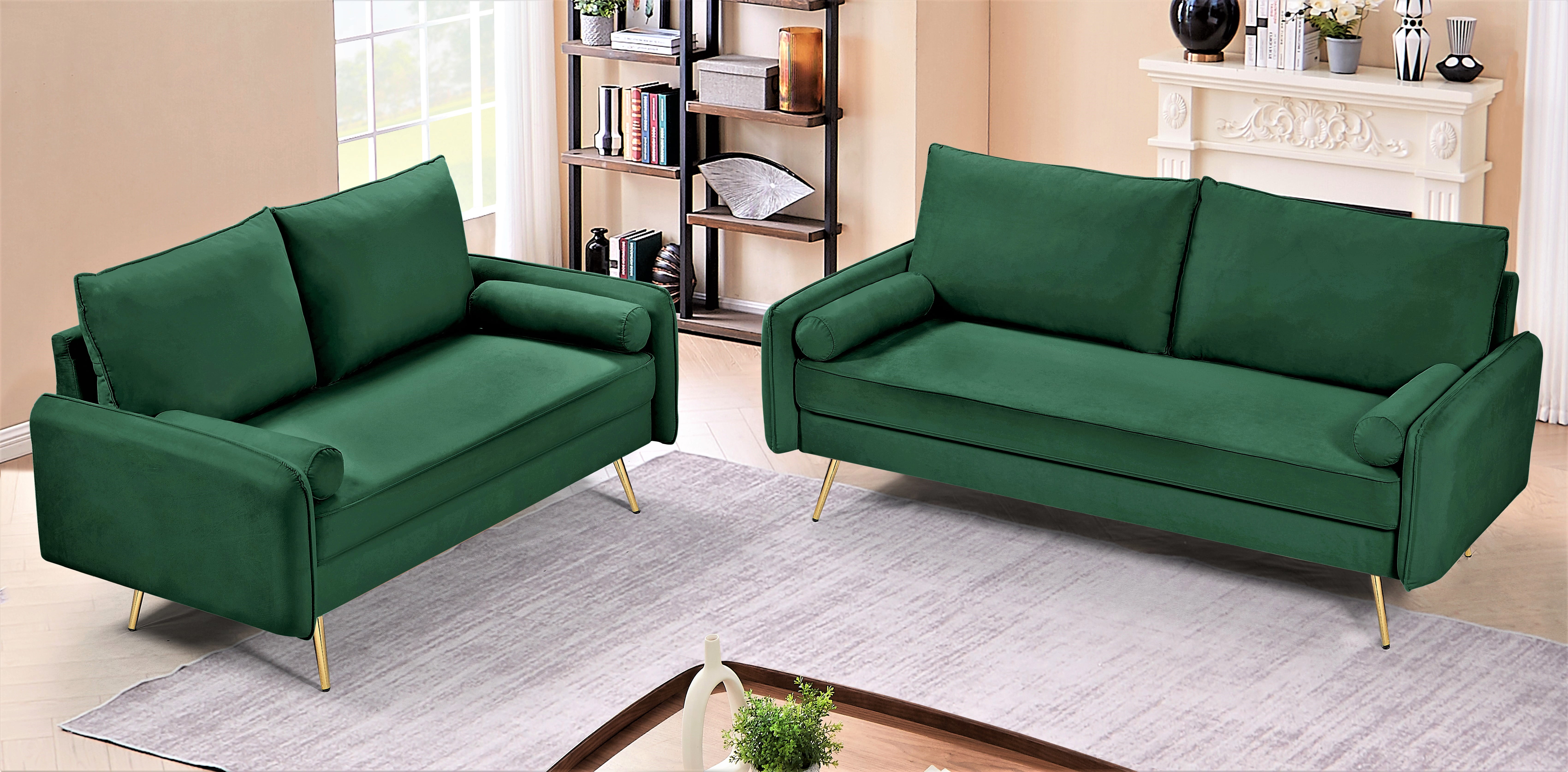 US Pride Furniture Villeda Velvet 2 PC Living Room Set Sofa & Loveseat Green