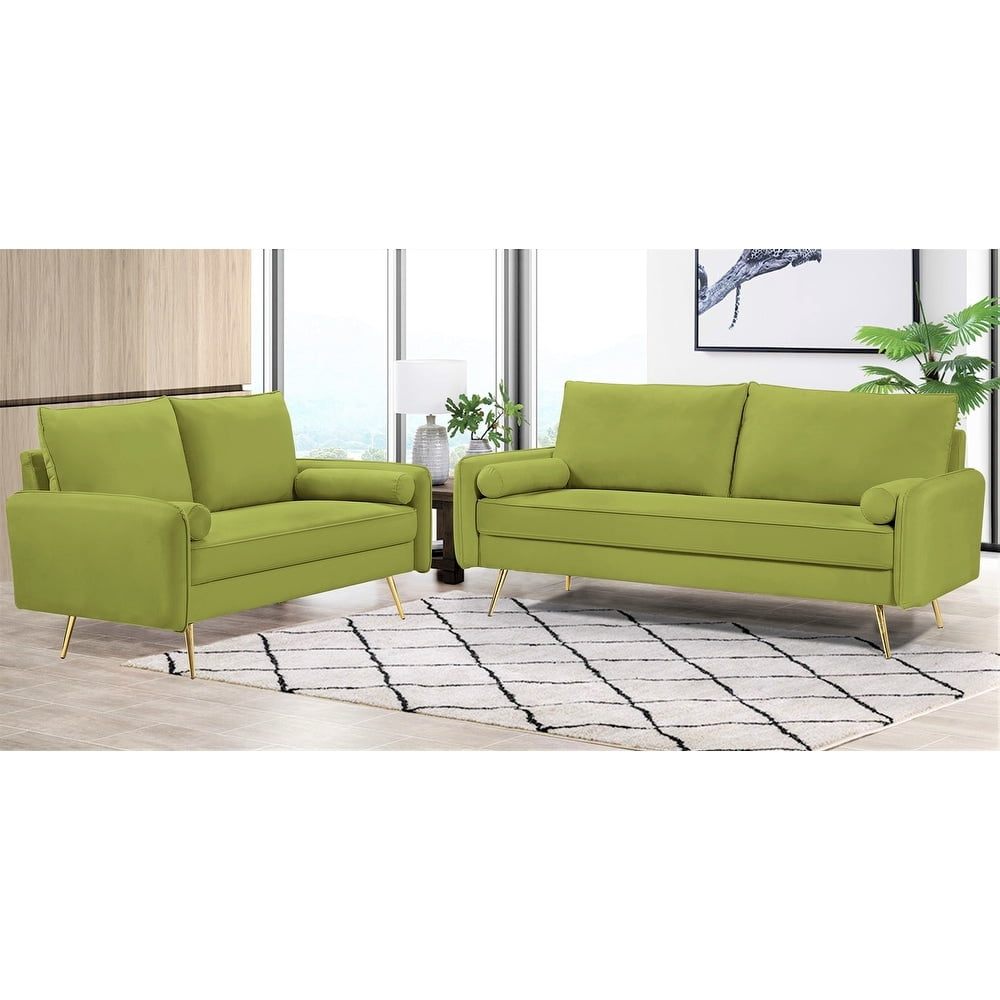 US Pride Furniture Villeda Velvet 2 PCS Living Room Set, Sofa & Loveseat, Olive Green