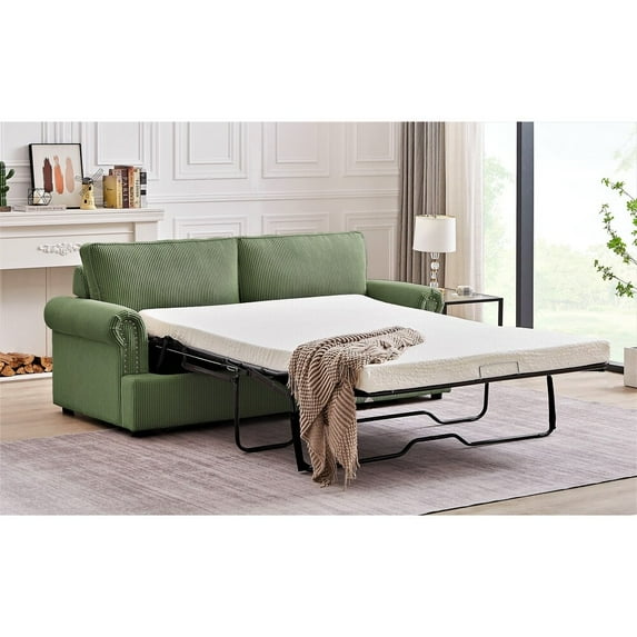 US Pride Furniture Viviana 76" W Polyester Cushion Back Sofa Bed, Dark Green