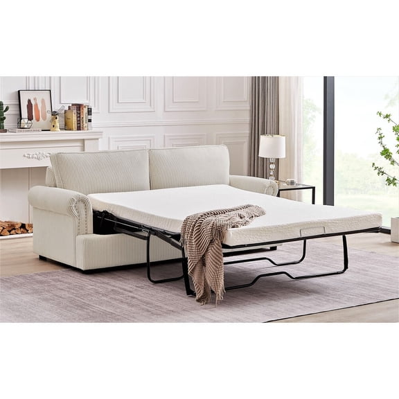 US Pride Furniture Viviana 76" W Polyester Cushion Back Sofa Bed, Ivory