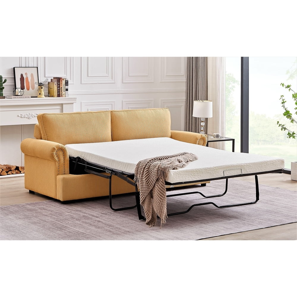 US Pride Furniture Viviana 76" W Polyester Cushion Back Sofa Bed, Yellow