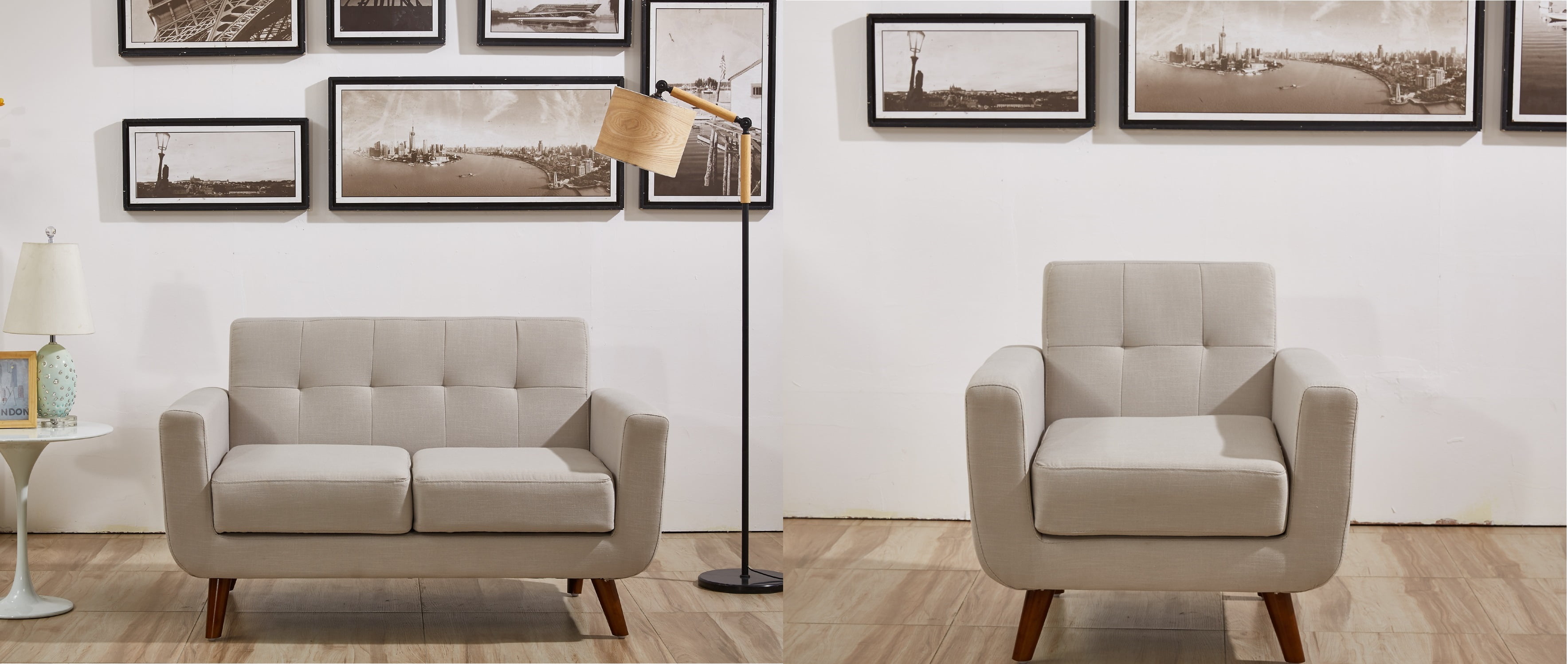 US Pride Furniture Zen Tufted Back Loveseat Chair Combo Set