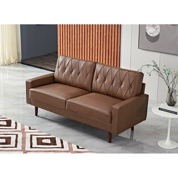 US Pride Modern Style Faux Leather Loveseat with Elegant Round Tapered Legs