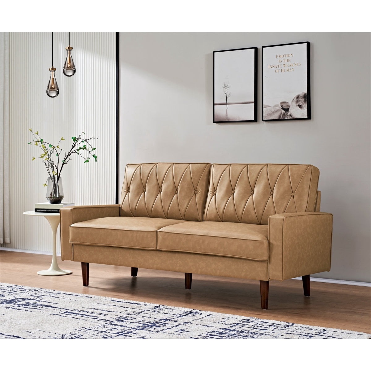 US Pride Modern Style Faux Leather Loveseat with Elegant Round Tapered Legs