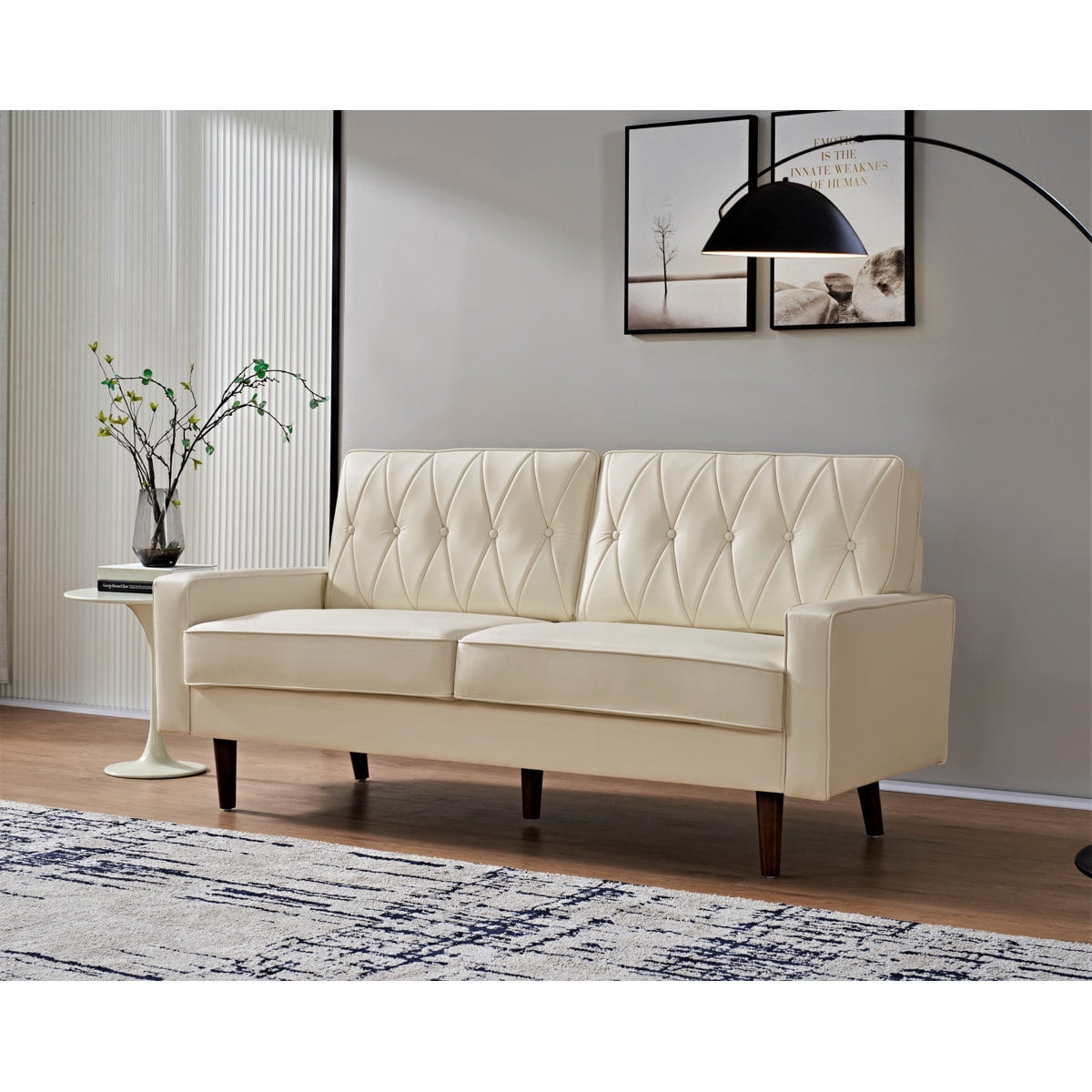 US Pride Modern Style Faux Leather Loveseat with Elegant Round Tapered Legs