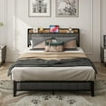 thumbnail image 1 of US Queen Size Bed Frame Charging Station Upholstered Headboard Metal Platform, 1 of 8