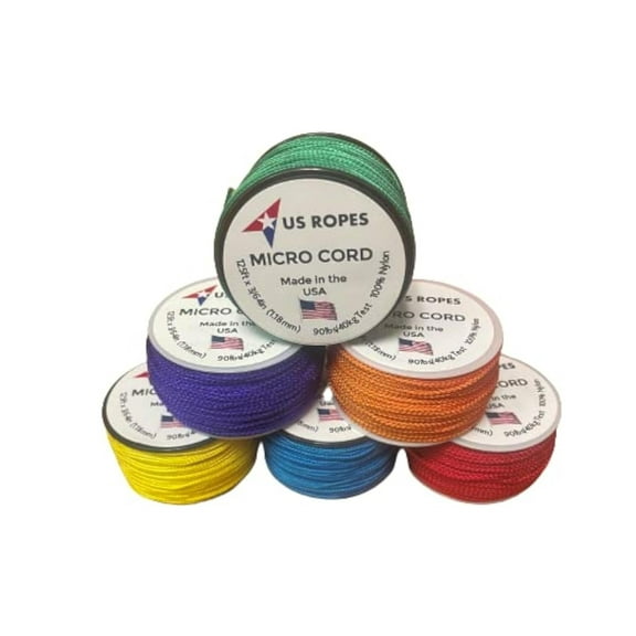 US Ropes 6 Pack Tactical Nylon Micro Cord 1.18mm X 125ft Lightweight Braided Cord (3/64" Diameter) on Spool Camping Boating Home Fishing Garden Jewelry 90lb Test Breaking Load (6 Rainbow Colors)