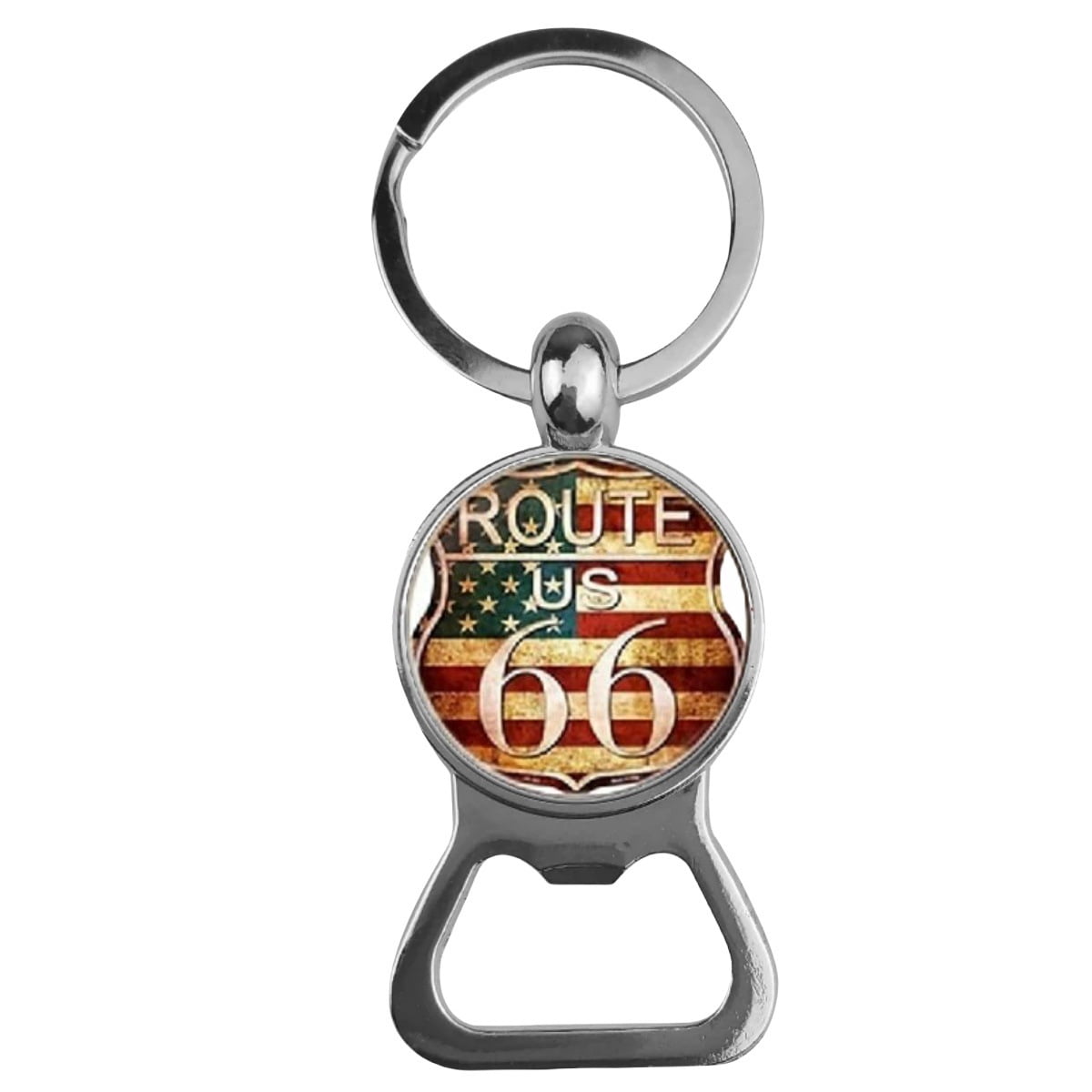 US Route 66 Bottle Opener Keychain fashion Classic Key Ring with Round Glass Style